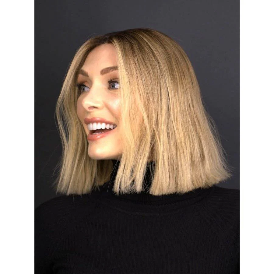 12" Divine Lace Top Wig Platinum Blonde w/ Rooting & Blunt Cut - Image 3