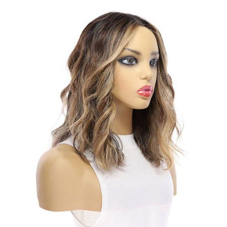 16" Divine Luxe Lace Top Wig #Dark Brown w/ Honey Balayage & Face Framing Wavy - Image 3