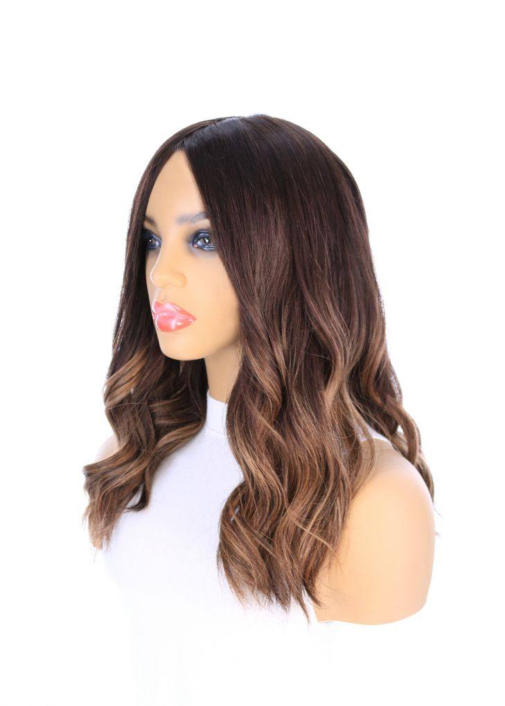 19" Nicole Silk Top Wig Dark Brown Balayage - Image 3