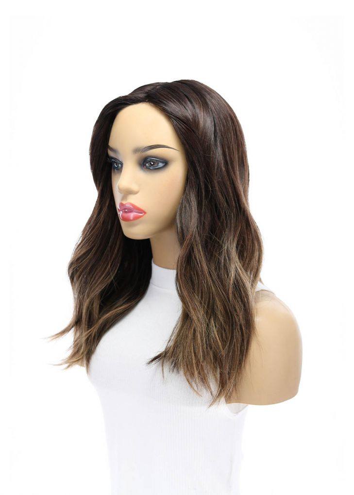 19" Nicole Silk Top Wig Dark Brown Balayage w/ Partial Rooting - Image 4