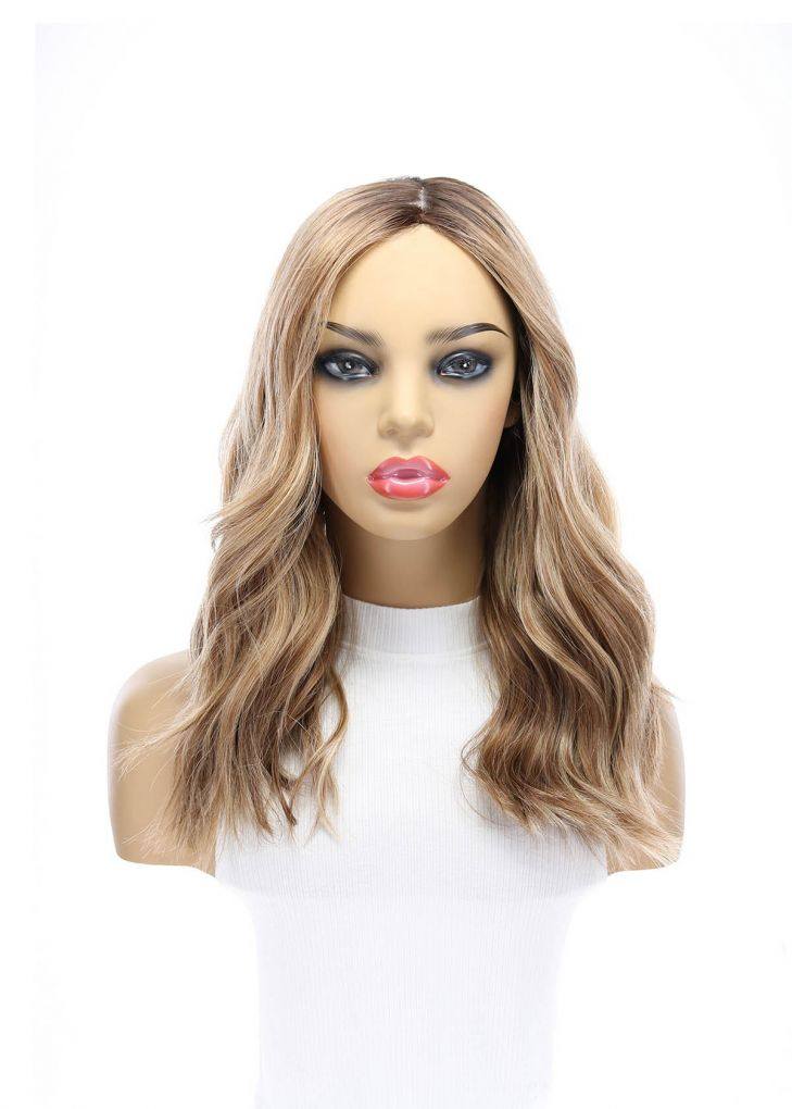 19" Nicole Silk Top Wig Medium Blonde w/ Rooting - Image 3