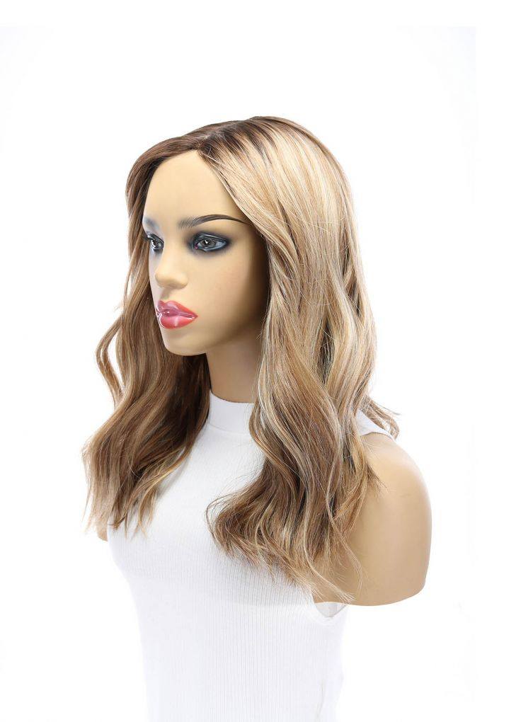19" Nicole Silk Top Wig Medium Blonde w/ Rooting - Image 4