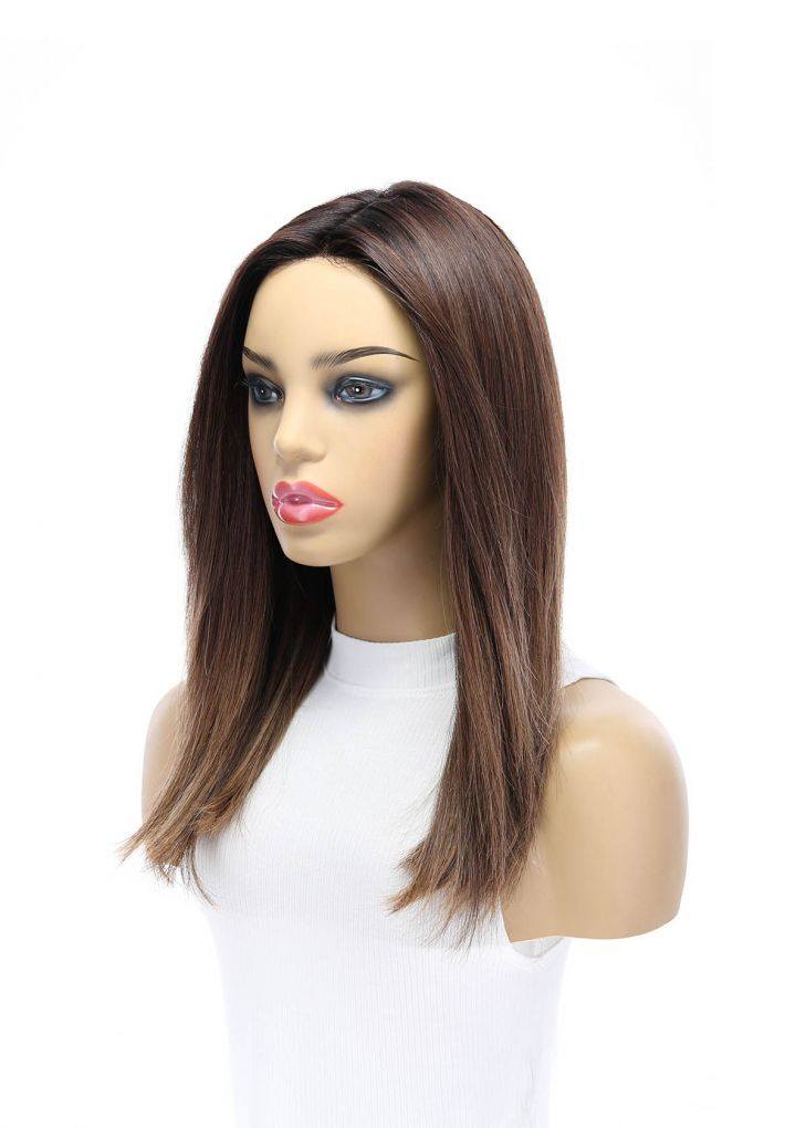 19" Nicole Silk Top Wig Medium Brown Balayage w/ Rooting - Image 3