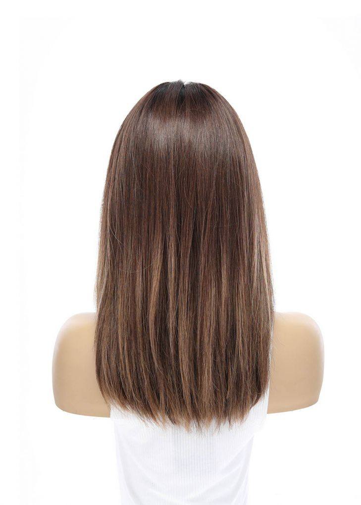 19" Nicole Silk Top Wig Medium Brown Balayage w/ Rooting - Image 4