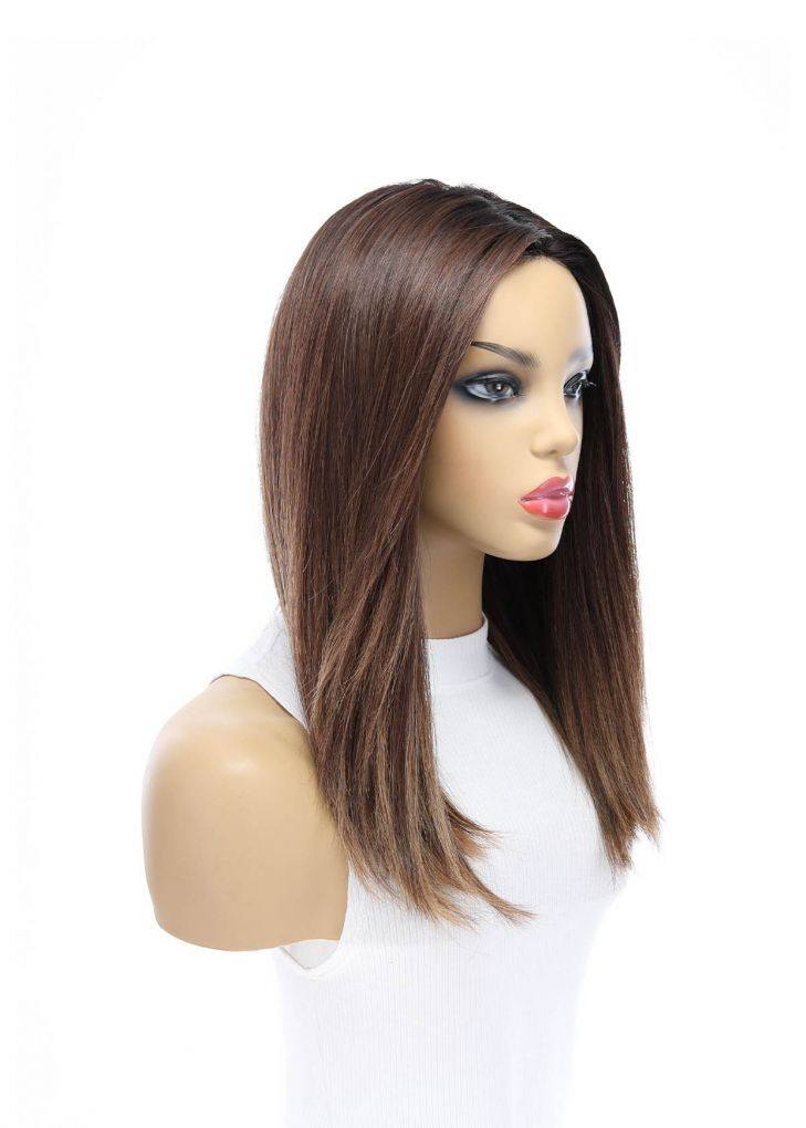 19" Nicole Silk Top Wig Medium Brown Balayage w/ Rooting - Image 5