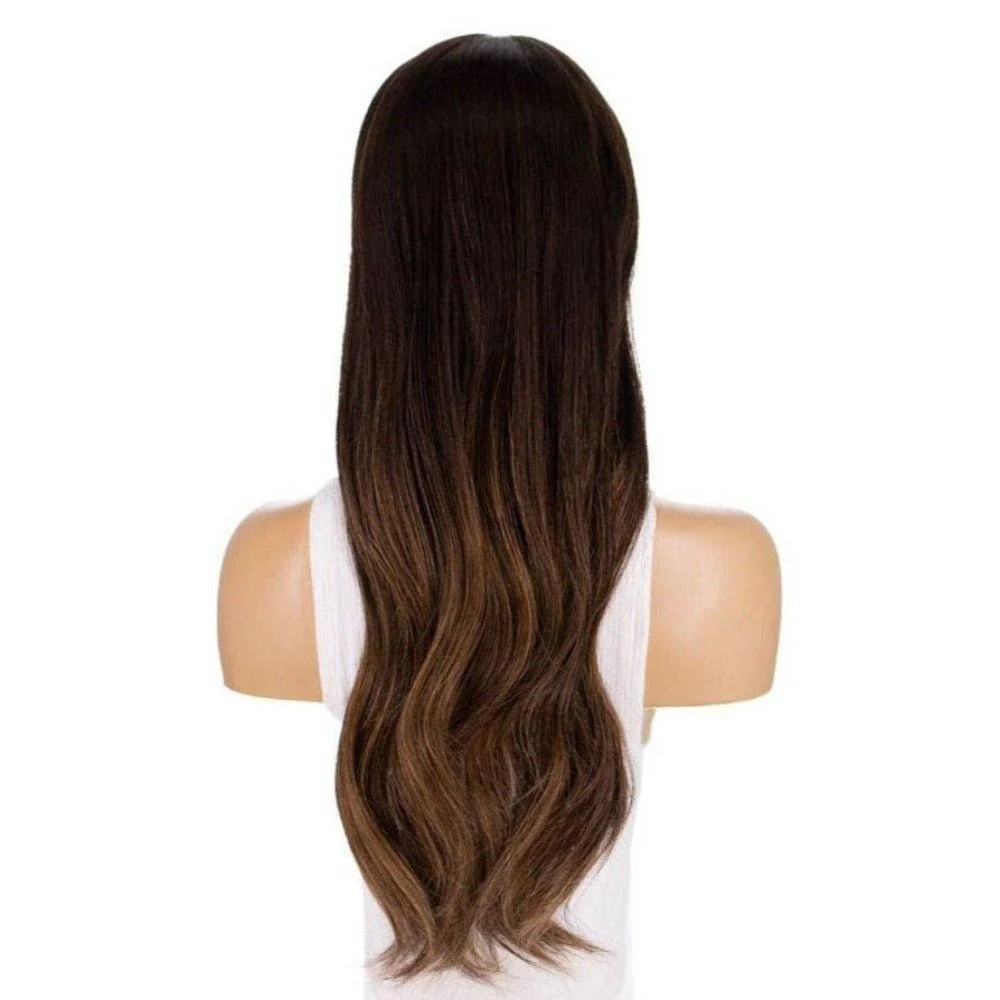 26" Ponytail Silk Top Wig Dark Brown Balayage - Image 4
