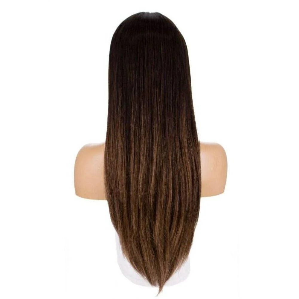 26" Ponytail Silk Top Wig Dark Brown Balayage - Image 6