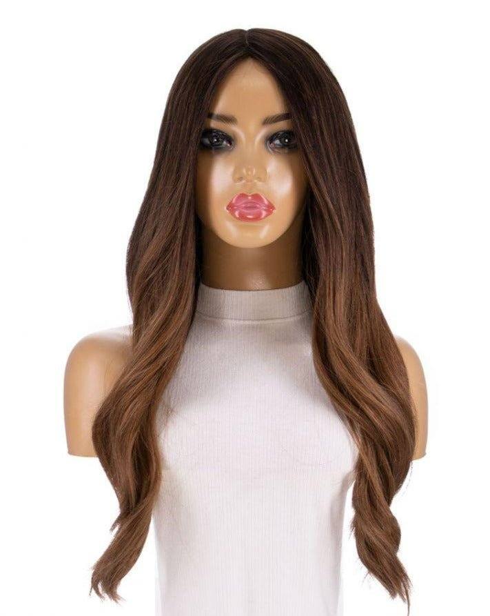 26" Ponytail Silk Top Wig Dark Brown Ombre - Image 3