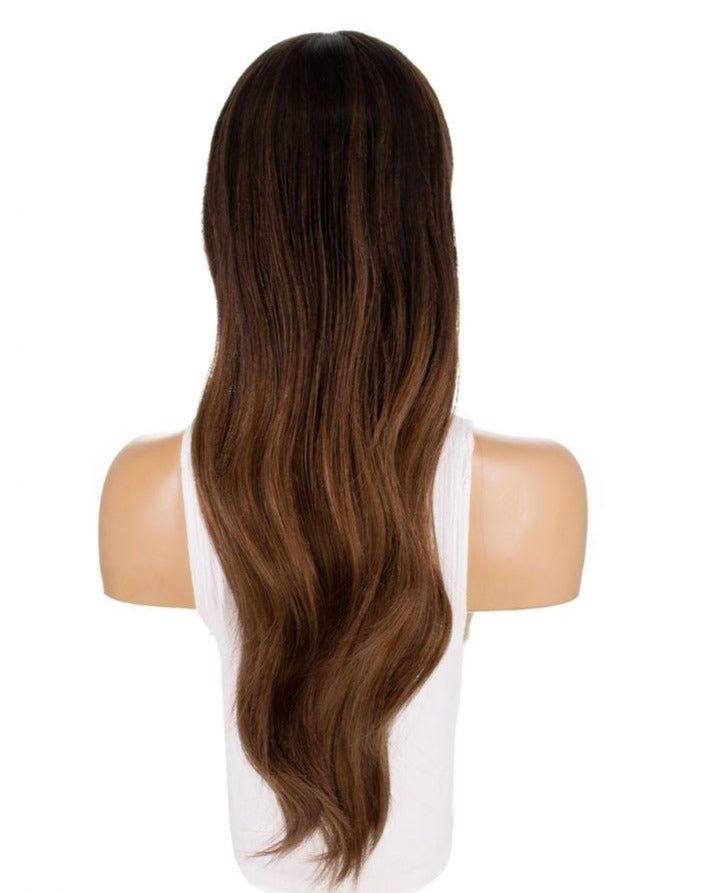 26" Ponytail Silk Top Wig Dark Brown Ombre - Image 4