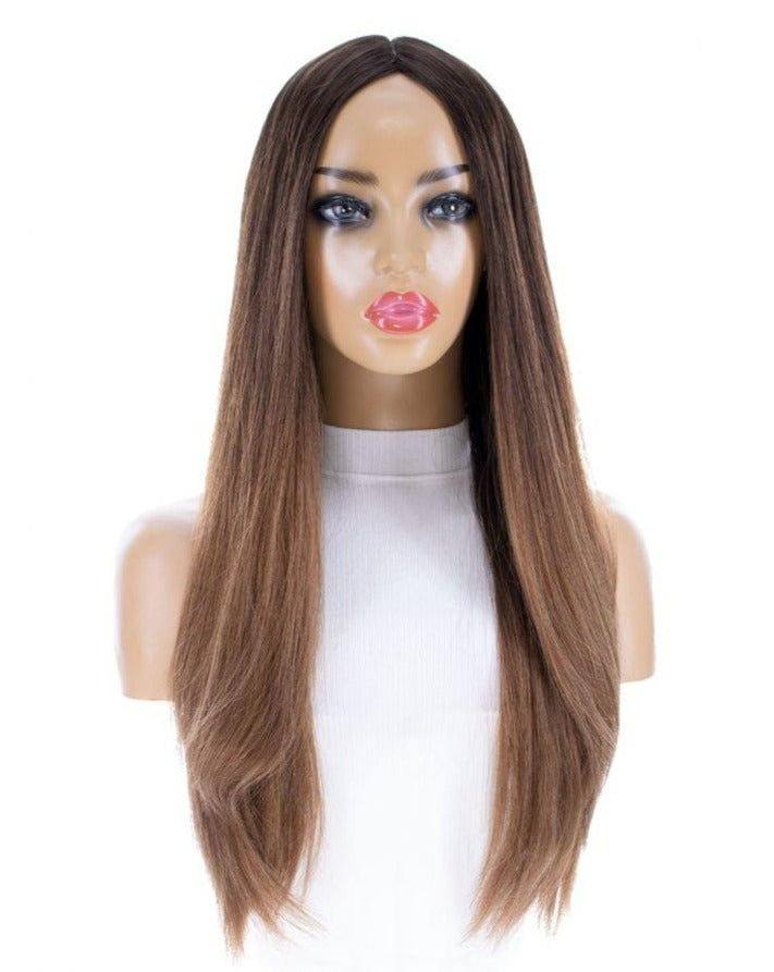 26" Ponytail Silk Top Wig Dark Brown Ombre - Image 5