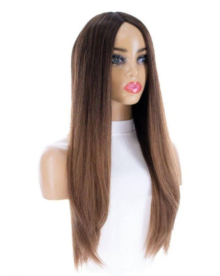 26" Ponytail Silk Top Wig Dark Brown Ombre - Image 6