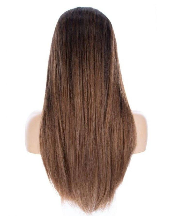 26" Ponytail Silk Top Wig Dark Brown Ombre - Image 7