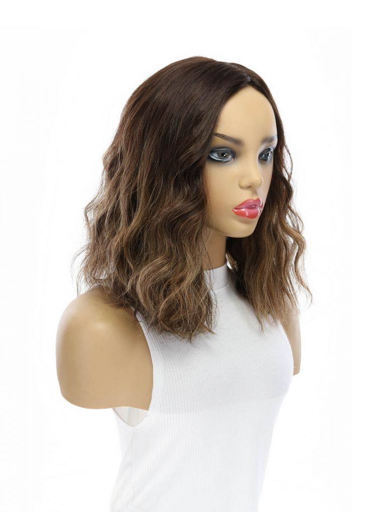 14" Emerald Silk Top Topper Dark Brown Balayage Wavy - Image 3