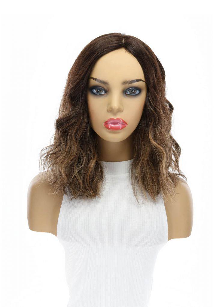 14" Emerald Silk Top Topper Dark Brown Balayage Wavy - Image 5