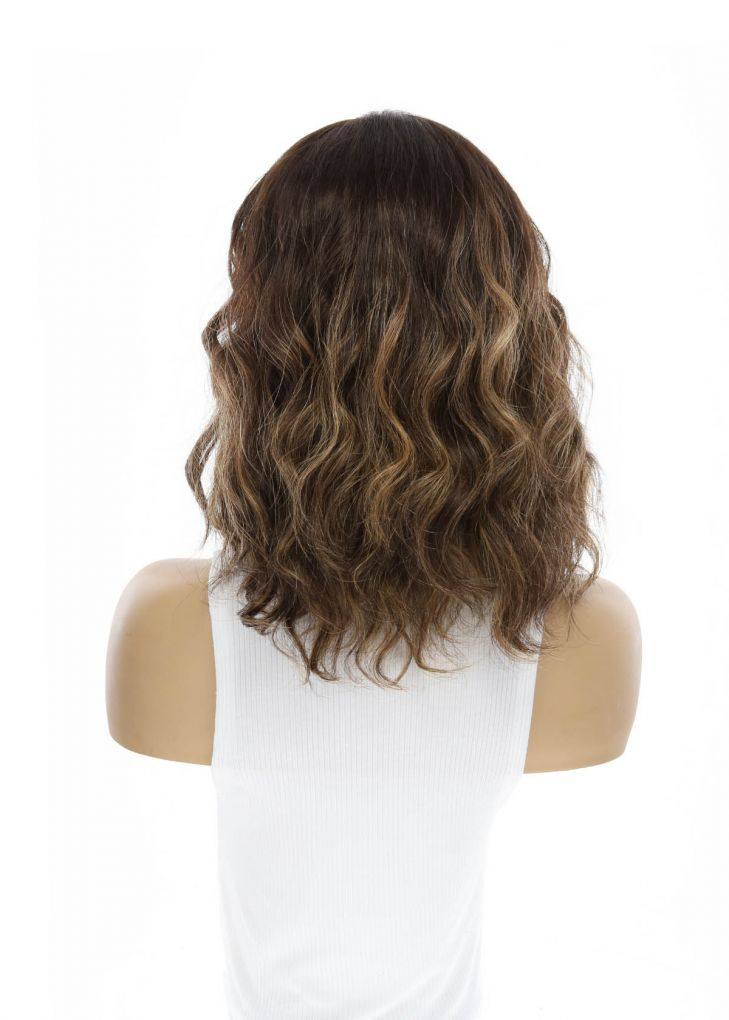 14" Emerald Silk Top Topper Dark Brown Balayage Wavy - Image 6