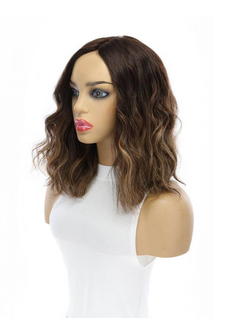 14" Emerald Silk Top Topper Dark Brown Balayage Wavy - Image 7